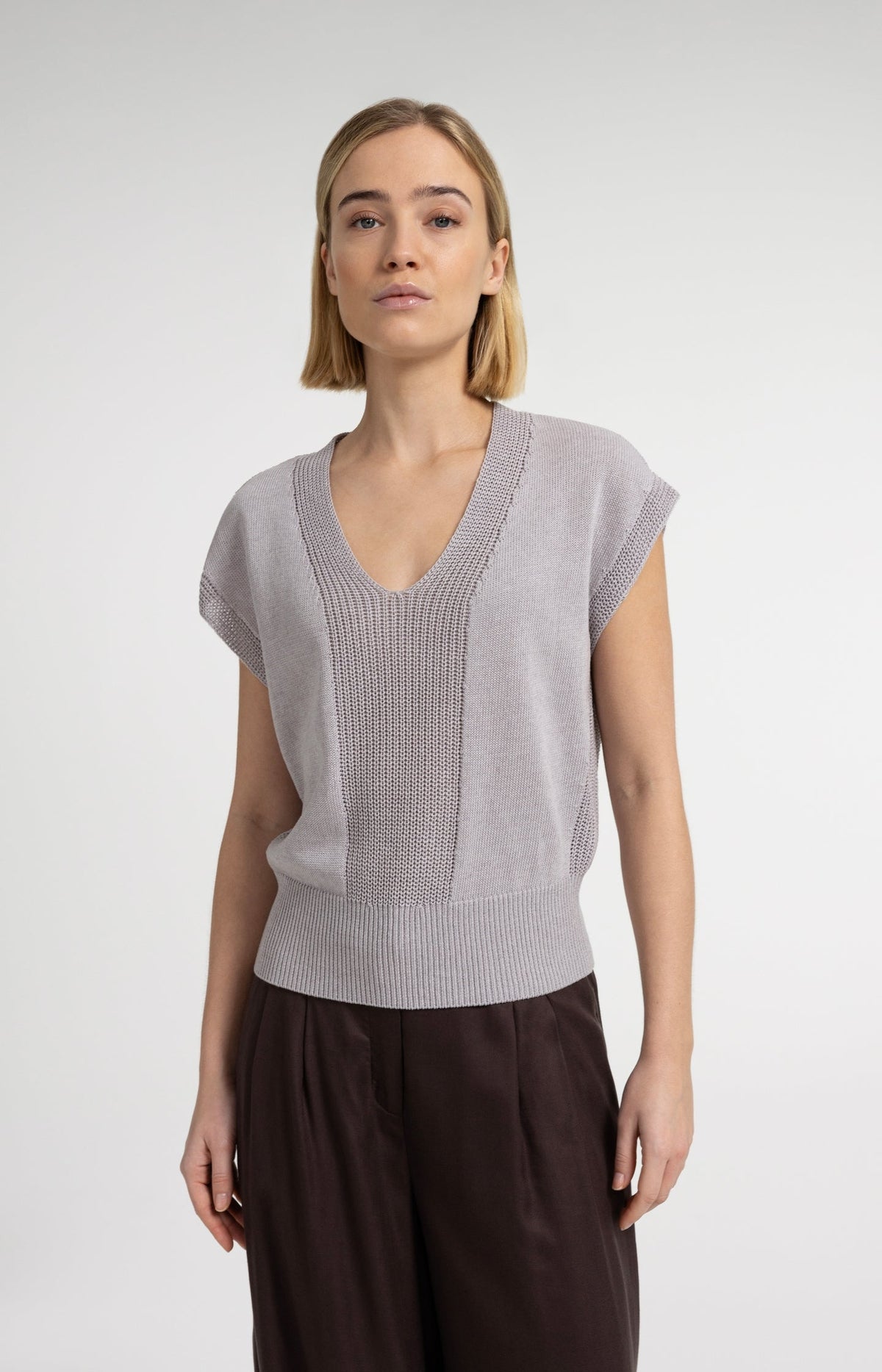 Textured Sweater with V-Neck - YAYA