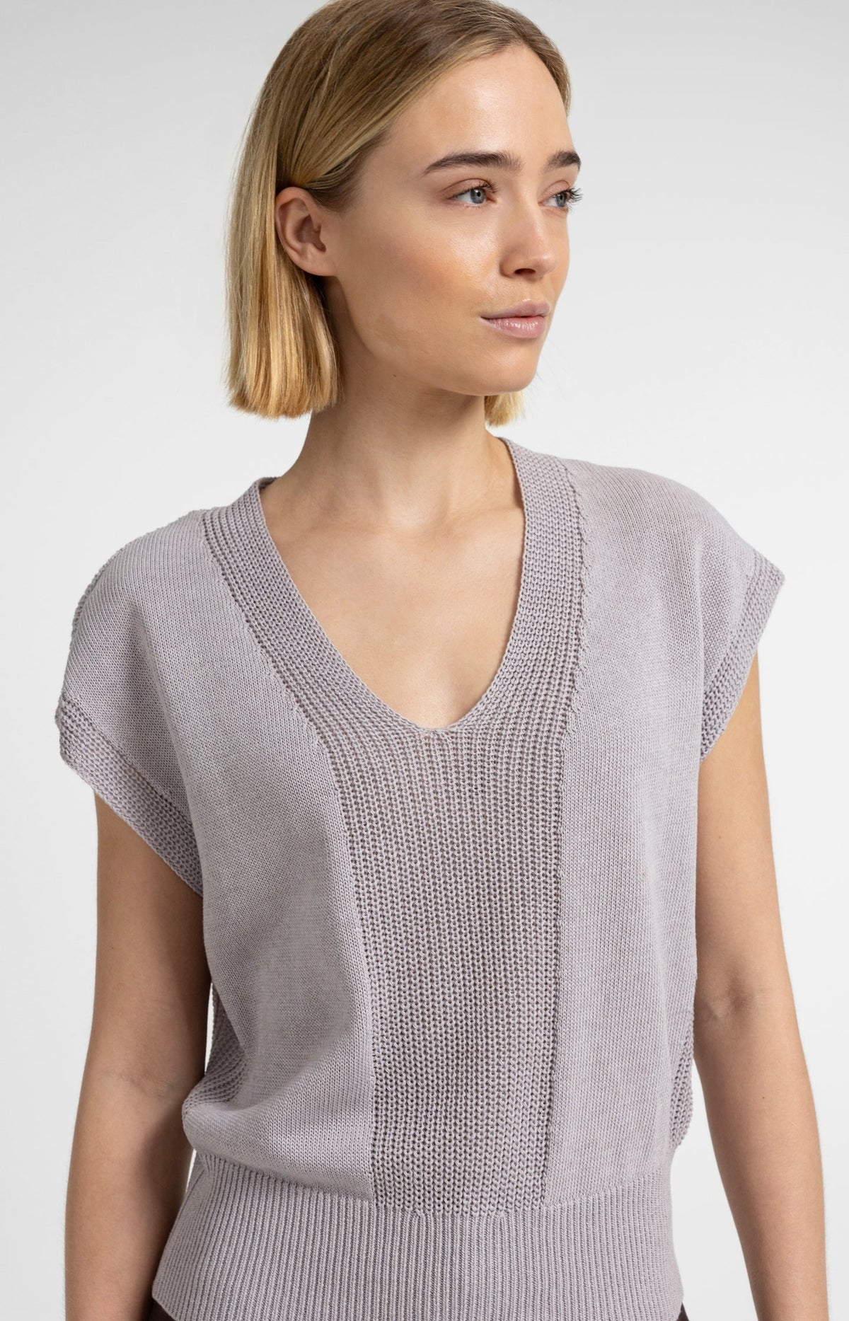 Textured Sweater with V-Neck - YAYA