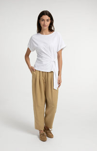 YAYA Round Neck Knot Detail Top