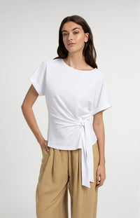 Round Neck Knot Detail Top - YAYA - Pure White