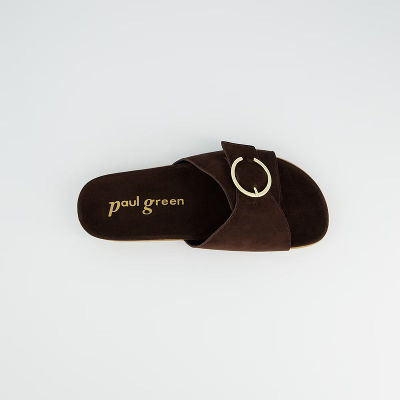 Brown Suede Slide Sandal with Buckle