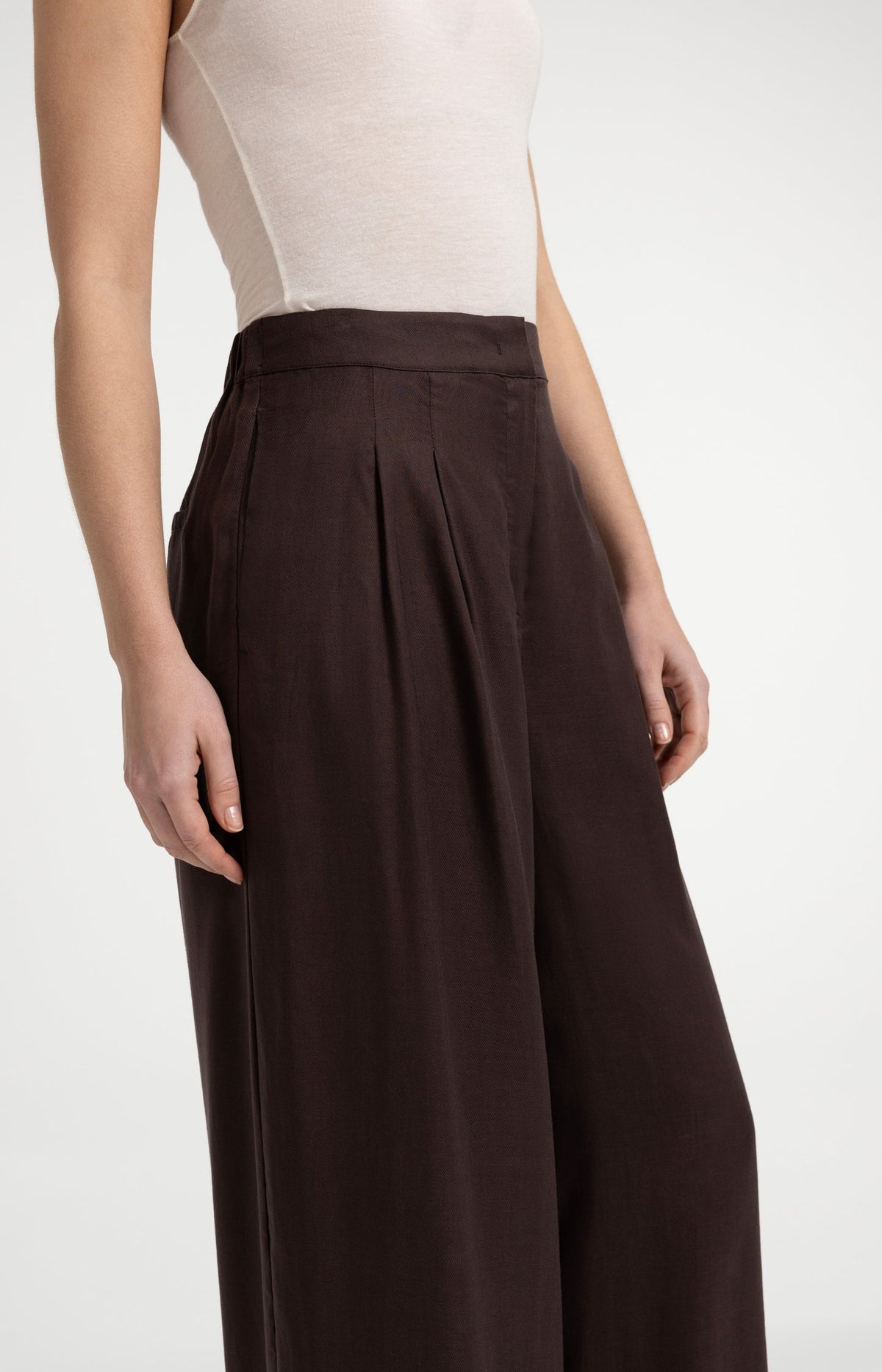Wide Leg Trousers with Elastic Waist - YAYA - Aubergine Purple