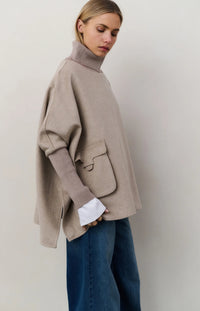 Wool Blend Poncho with Turtleneck
