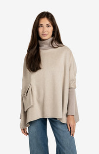 Wool Blend Poncho with Turtleneck
