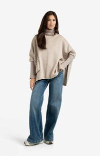 Wool Blend Poncho with Turtleneck