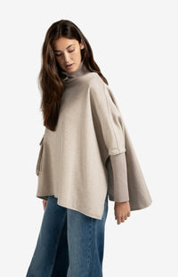 Wool Blend Poncho with Turtleneck