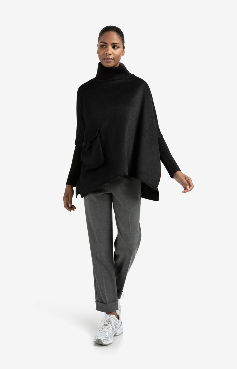 Wool Blend Poncho with Turtleneck