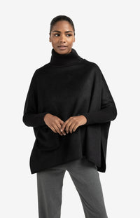 Wool Blend Poncho with Turtleneck