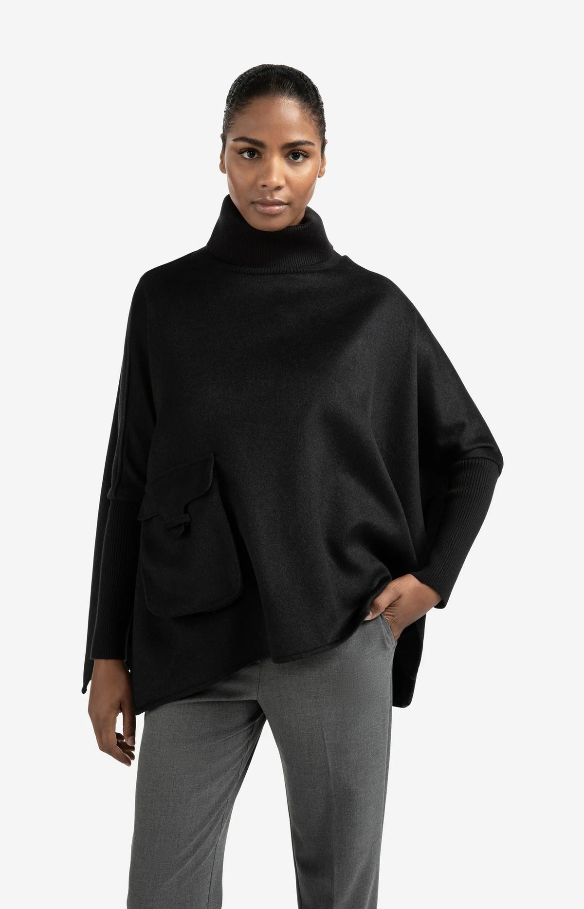 Wool Blend Poncho with Turtleneck