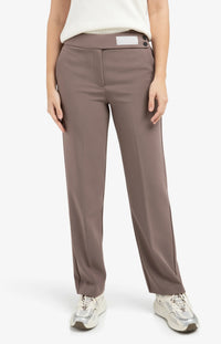 Woven Trousers with Asymmetrical Waistband and Straight Fit